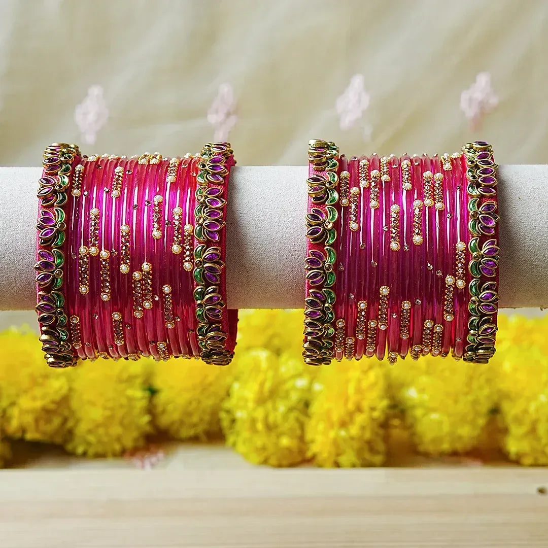 Traditional Women’s Glass Bangle Set – Perfect for Every Occasion (Both Hands) - The Golden Cascade